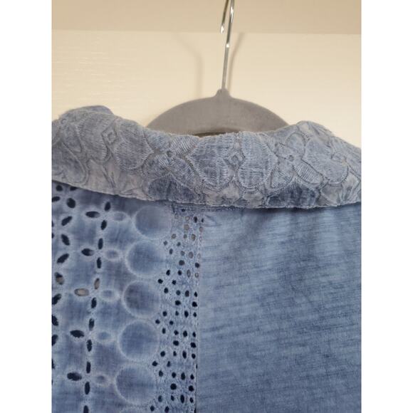 Kamana Lagenlook Burnout Embroidered Light Blue Tunic Blouse Dress, Size Medium - Picture 11 of 15
